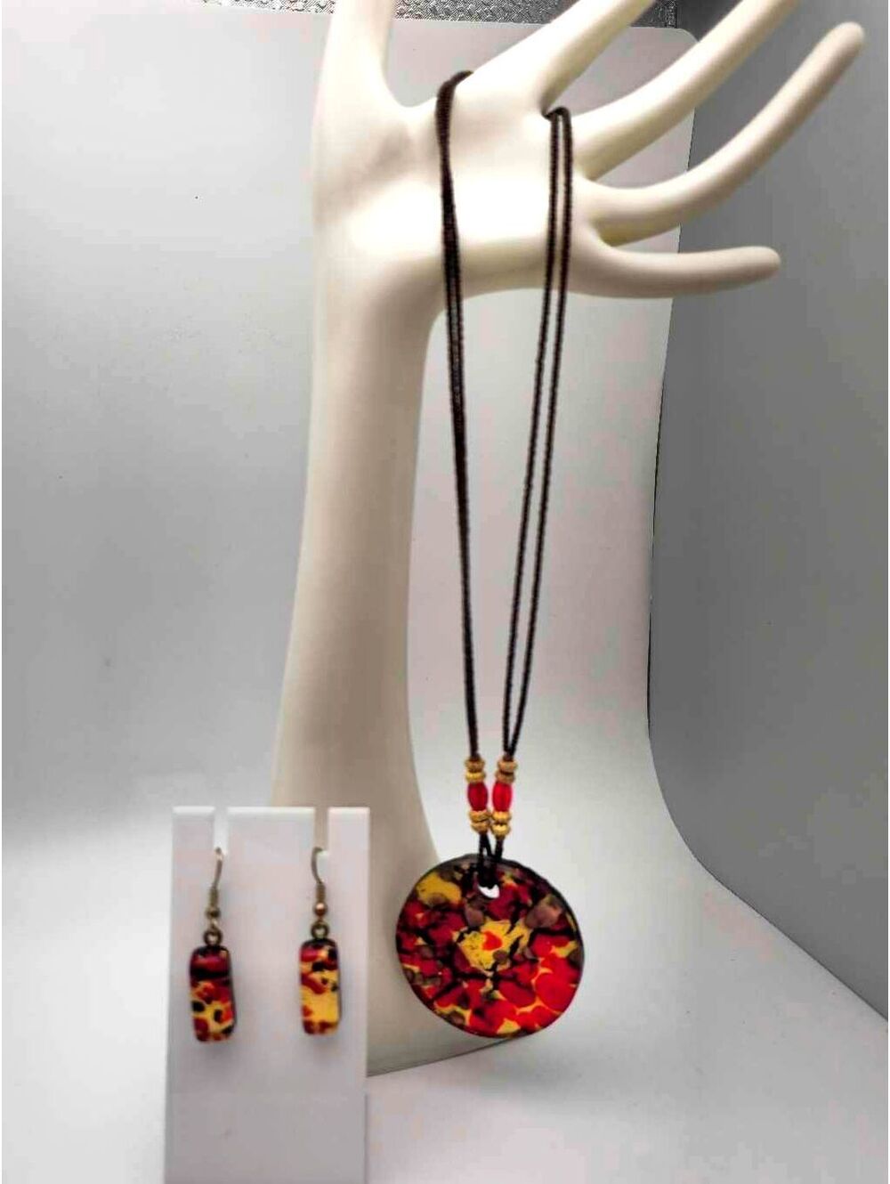 Fused Glass Pendant Necklace And Earrings